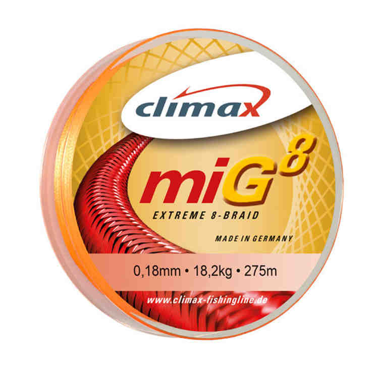 Купить Шнур Climax MIG8 BRAID (fluo-orange) 0.14 (275м)